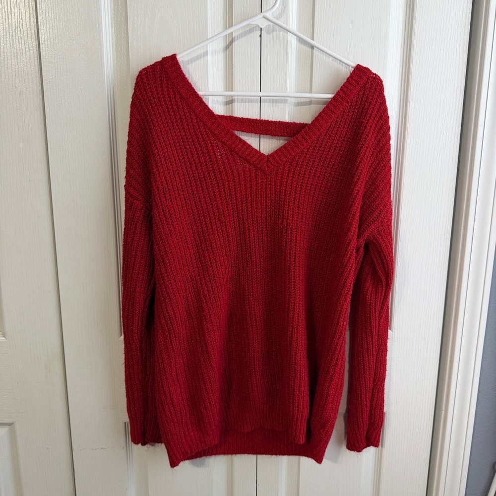 Moral Fiber red knit v‎ neck sweater size large